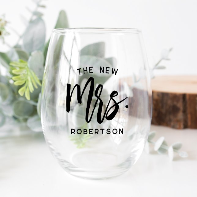 The New Mrs Personalised Bride Stemless Wine Glass (Creator Uploaded)
