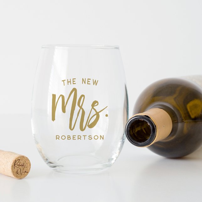 The New Mrs Personalised Bride Stemless Wine Glass (Creator Uploaded)