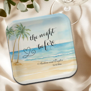 The night Before Beach and Palm Trees Wedding Paper Plate
