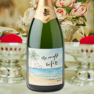 The night Before Beach and Palm Trees Wedding Sparkling Wine Label