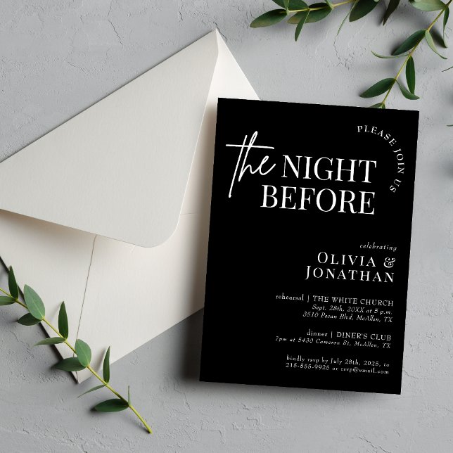 The Night Before Black and White Rehearsal Dinner Invitation (Creator Uploaded)