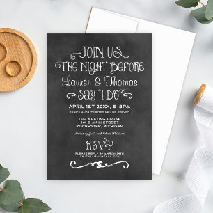The Night Before Black Chalkboard Rehearsal Dinner Invitation
