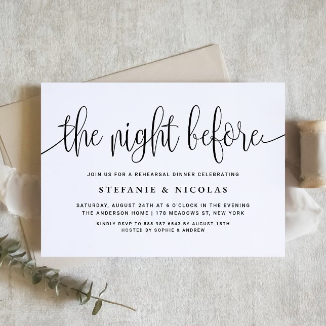 The Night Before Black Script Rehearsal Dinner Invitation (Creator Uploaded)