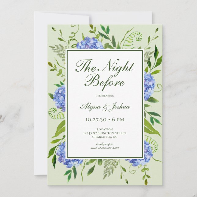 The Night Before Blue Hydrangea Invitation (Front)