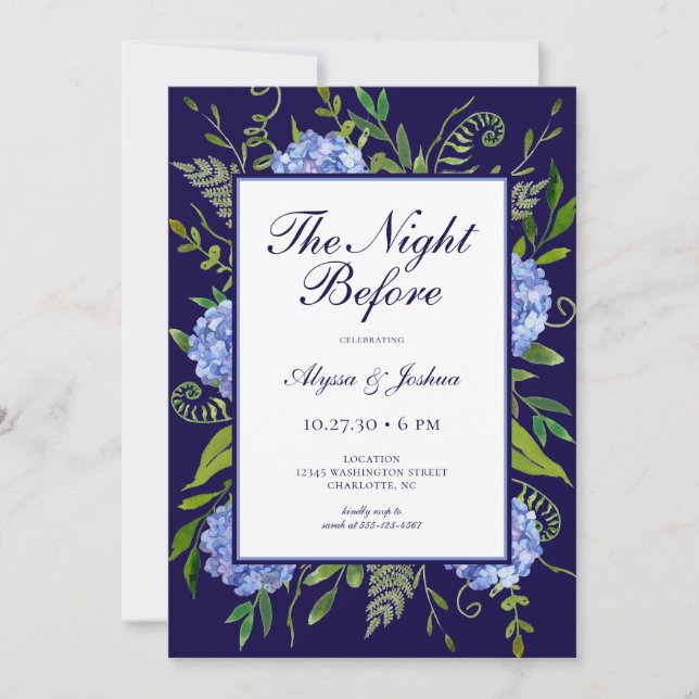 The Night Before Blue Hydrangea Invitation (Front)