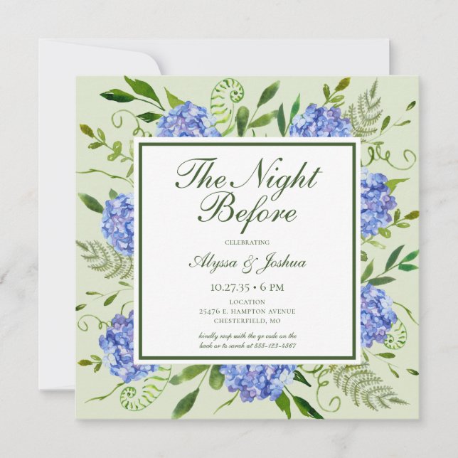 The Night Before Blue Hydrangea QR Code Invitation (Front)