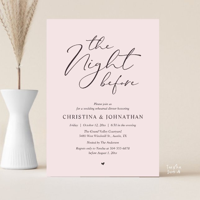 “The Night Before” Blush Whisper Rehearsal Dinner Invitation (“The Night Before” Elegant Script Romantic Rehearsal Dinner Invitation Card Blush Whisper)