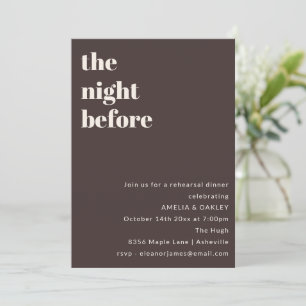 The Night Before Bold Retro Brown Rehearsal Dinner Invitation