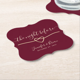 The Night Before Burgundy Rehearsal Dinner Paper Coaster