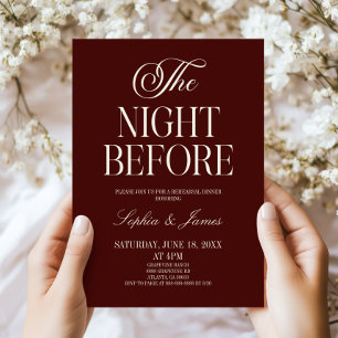 The Night Before Burgundy Wedding Rehearsal Dinner Invitation