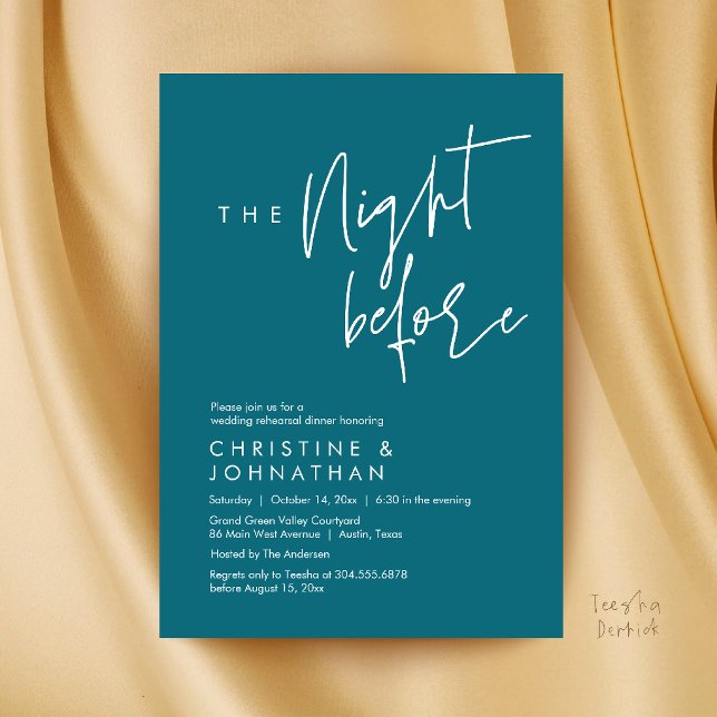 The Night Before, Casual Wedding Rehearsal Dinner Invitation (The Night Before, Casual Wedding Rehearsal Dinner Invitation Card in Teal Green)