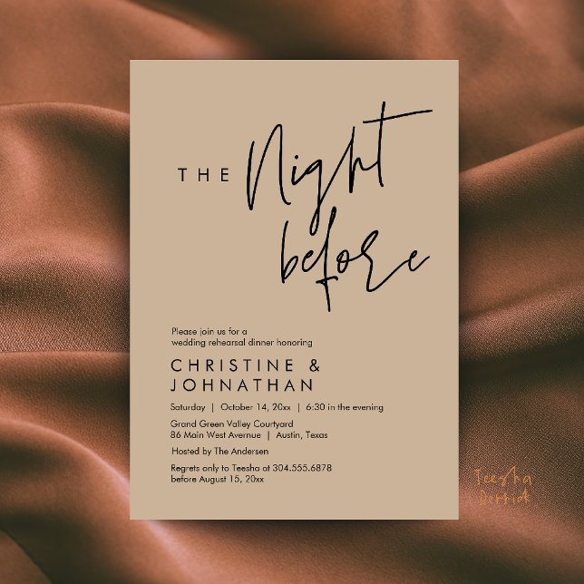 The Night Before, Casual Wedding Rehearsal Dinner Invitation (The Night Before, Casual Wedding Rehearsal Dinner Invitation Card in Brown Tan Kraft)