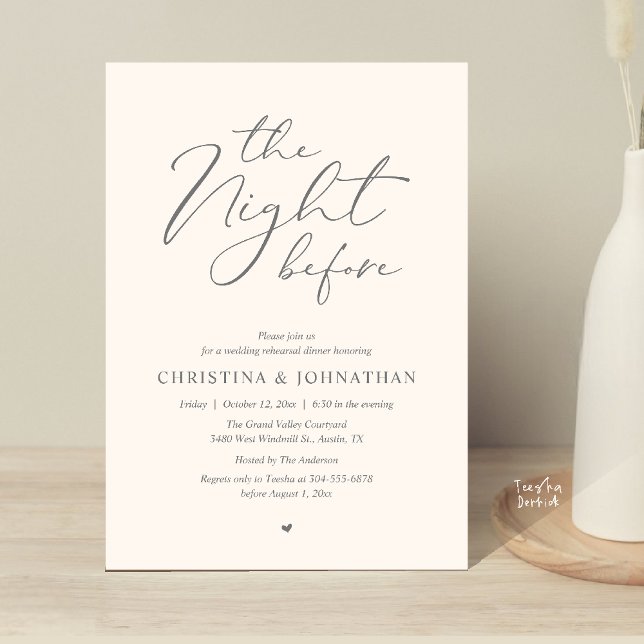 “The Night Before” Champagne Rehearsal Dinner Invitation (“The Night Before” Elegant Script Romantic Rehearsal Dinner Invitation Card Classy Ivory)