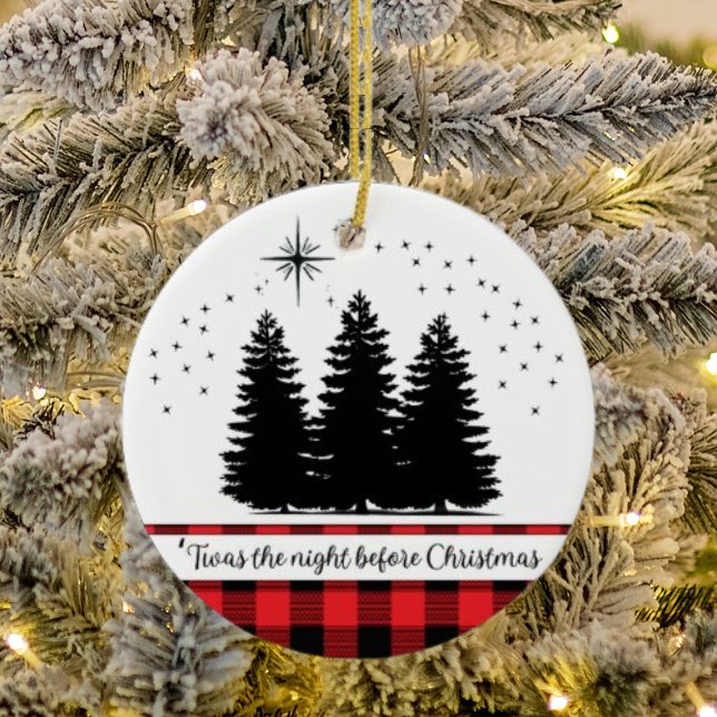 'The Night Before Christmas Minimalist Ornament (Classic minimalist Christmas Ornament with buffalo plaid accents for a pop of color.)