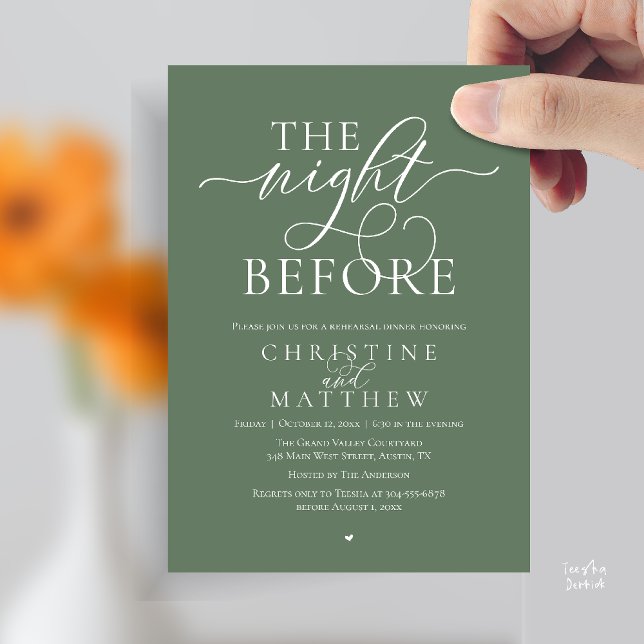 The Night Before, Classy Wedding Rehearsal Dinner Invitation (The Night Before, Classy Wedding Rehearsal Dinner Invitation Card in Sage Green)