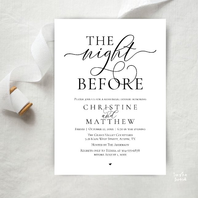 The Night Before, Classy Wedding Rehearsal Dinner Invitation (The Night Before, Classy Wedding Rehearsal Dinner Invitation Card in Black and White)