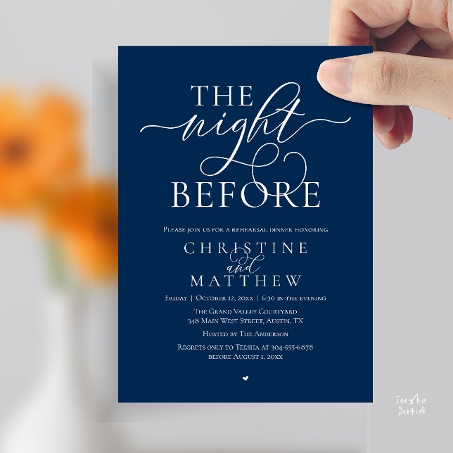 The Night Before, Classy Wedding Rehearsal Dinner Invitation (The Night Before, Classy Wedding Rehearsal Dinner Invitation Card in Navy Blue)