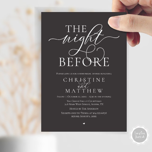 The Night Before, Classy Wedding Rehearsal Dinner Invitation (The Night Before, Classy Wedding Rehearsal Dinner Invitation Card in Charcoal Grey)