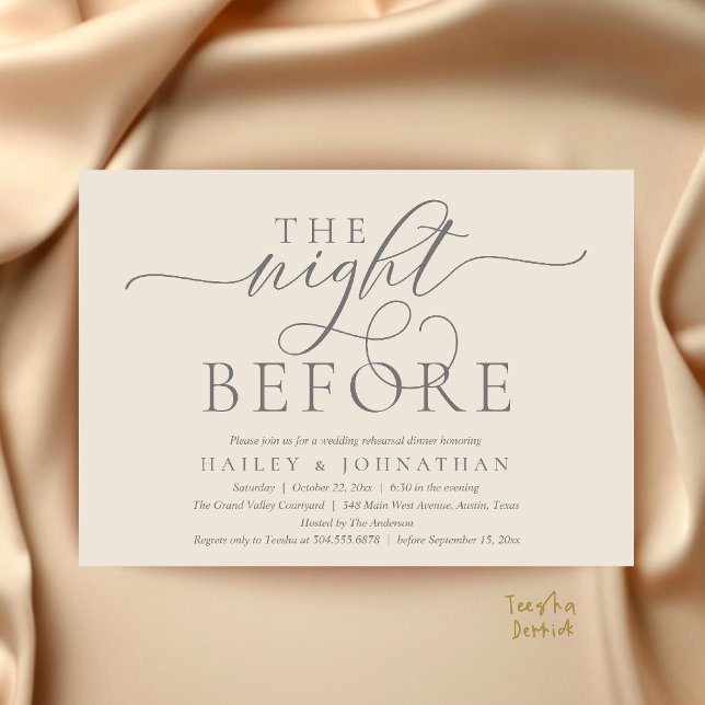 The Night Before, Classy Wedding Rehearsal Dinner Invitation (The Night Before, Classy Wedding Rehearsal Dinner Invitation Card in Cream Grey)