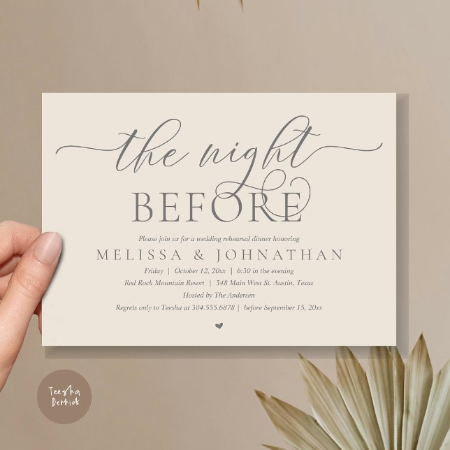 The Night Before, Classy Wedding Rehearsal Dinner Invitation (The Night Before, Modern Wedding Rehearsal Dinner Romance Invitation Card, PDF, Cream Grey)
