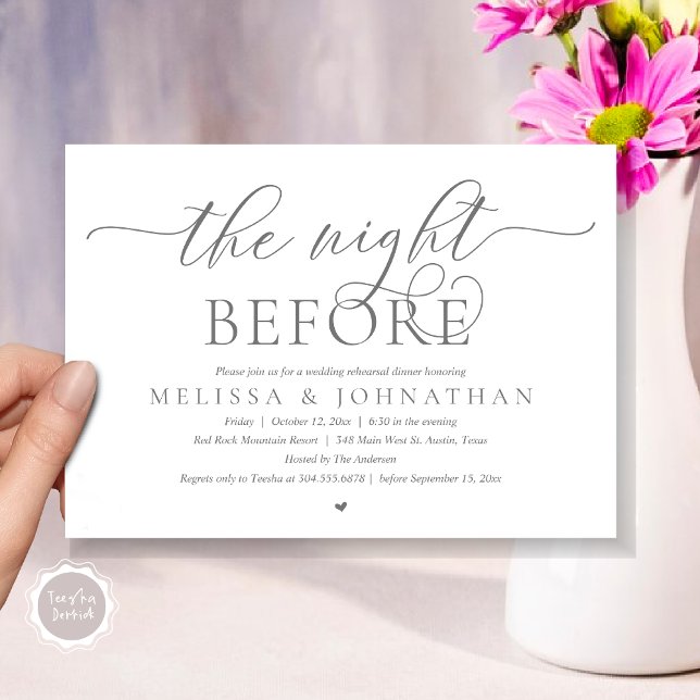 The Night Before, Classy Wedding Rehearsal Dinner Invitation (The Night Before, Modern Wedding Rehearsal Dinner Romance Invitation Card, PDF, Dark Grey)