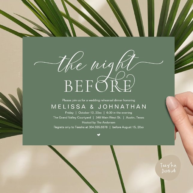 The Night Before, Classy Wedding Rehearsal Dinner Invitation (The Night Before, Classy Modern Wedding Rehearsal Dinner Invitation Card PDF Rustic Sage Green)