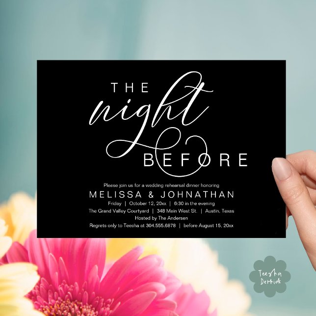 The Night Before, Classy Wedding Rehearsal Dinner Invitation (The Night Before, Classy Romantic Wedding Rehearsal Dinner Invitation Card PDF Modern Black White)