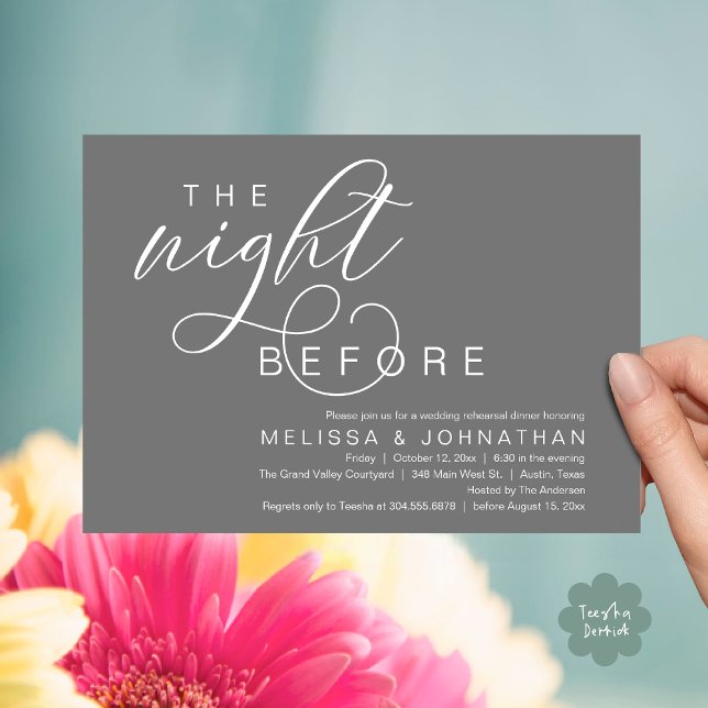The Night Before, Classy Wedding Rehearsal Dinner Invitation (The Night Before, Classy Romantic Wedding Rehearsal Dinner Invitation Card PDF Modern Dark Grey)