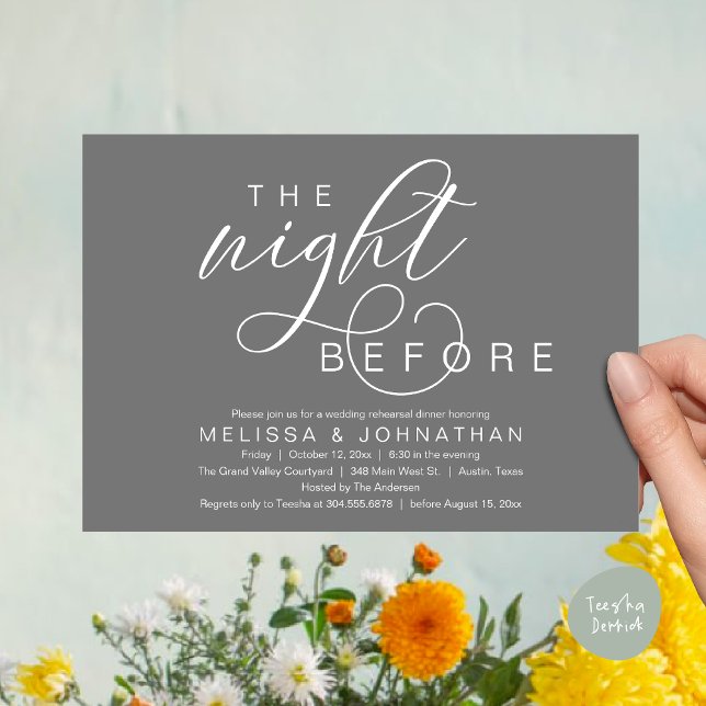 The Night Before, Classy Wedding Rehearsal Dinner Invitation (The Night Before, Classy Romantic Wedding Rehearsal Dinner Invitation Card PDF Modern Dark Grey)