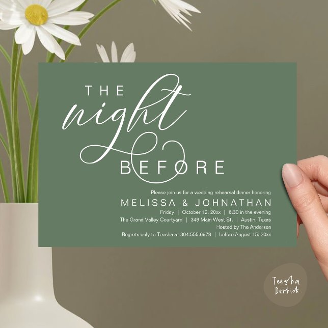 The Night Before, Classy Wedding Rehearsal Dinner Invitation (The Night Before, Classy Romantic Wedding Rehearsal Dinner Invitation Card PDF Modern Sage Green)