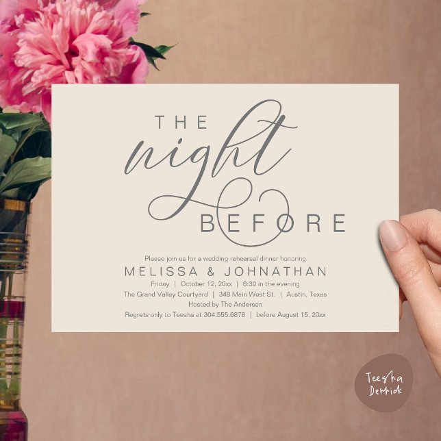 The Night Before, Classy Wedding Rehearsal Dinner Invitation (The Night Before, Classy Romantic Wedding Rehearsal Dinner Invitation Card PDF Modern Cream Grey)