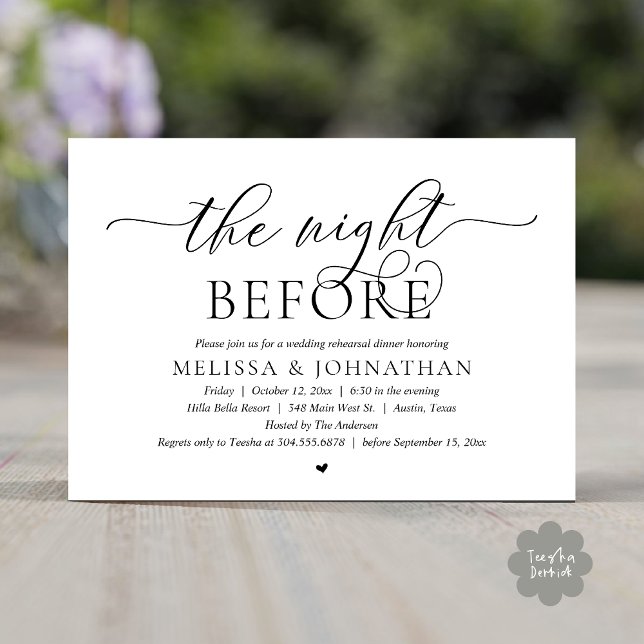 The Night Before, Classy Wedding Rehearsal Dinner Invitation (The Night Before, Classy Wedding Rehearsal Dinner Invitation Card PDF Romantic White Black)