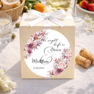 The night before Dusty Pink Boho Floral Wedding Classic Round Sticker