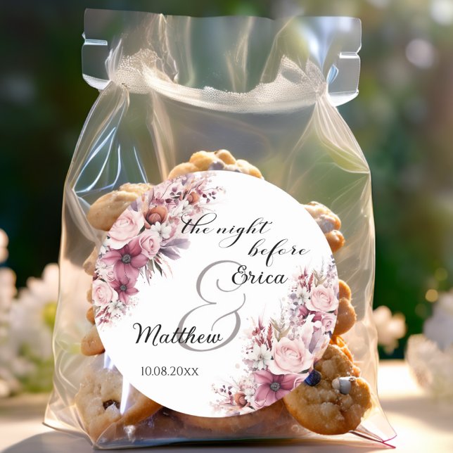 The night before Dusty Pink Boho Floral Wedding Classic Round Sticker (Creator Uploaded)