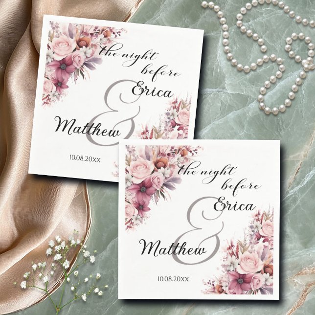 The night before Dusty Pink Boho Floral Wedding Napkin (Creator Uploaded)