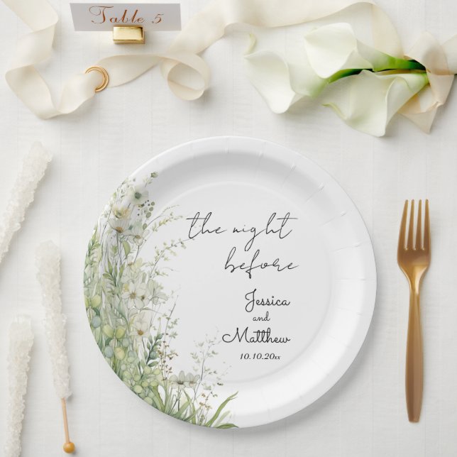 The night before Dusty Sage Green Flowers Wedding Paper Plate (Wedding)