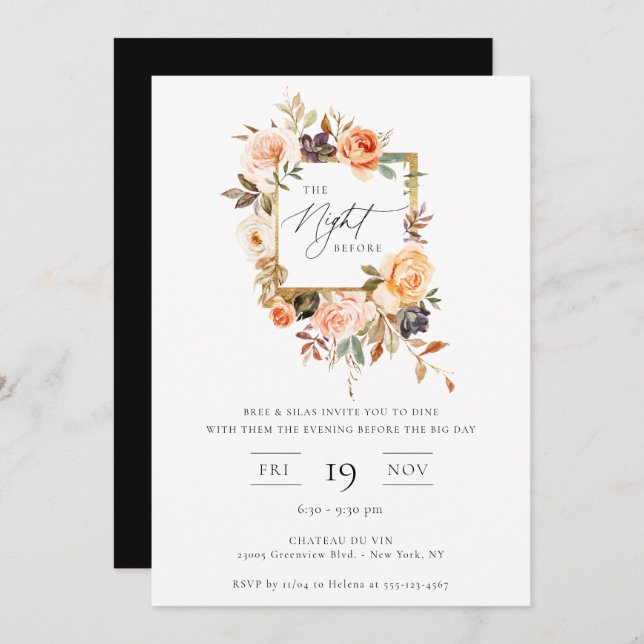The Night Before Earthy Autumn Floral Invitation (Front/Back)