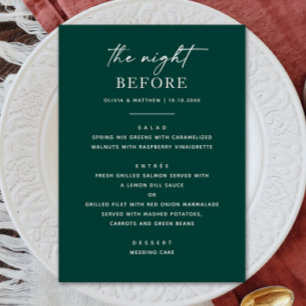 The night before. Emerald green rehearsal dinner Menu