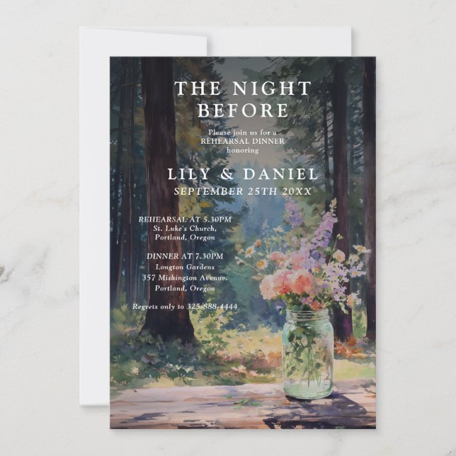 The Night Before Forest Floral Rehearsal Dinner Invitation (Front)