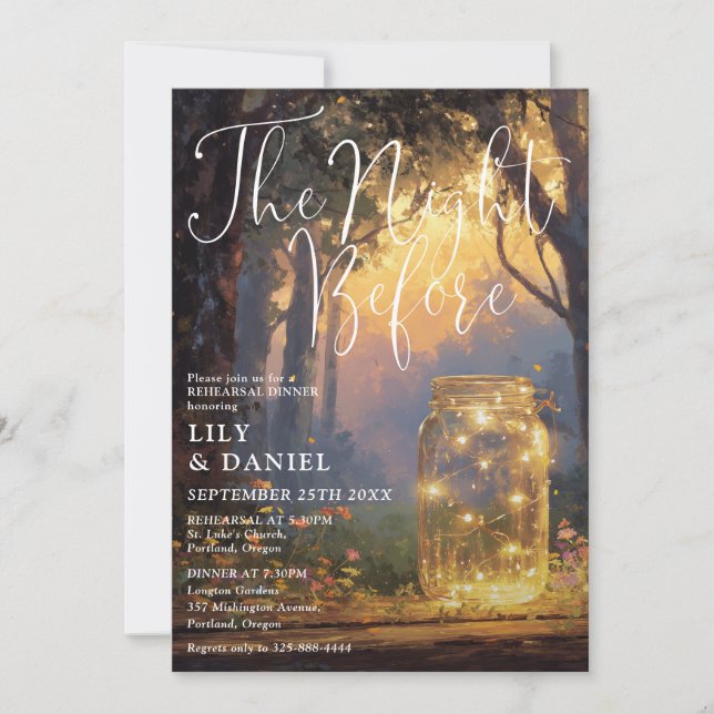 The Night Before Forest Mason Jar Rehearsal Dinner Invitation (Front)