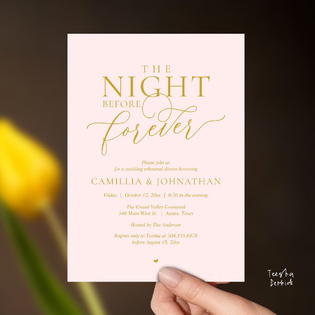 “The Night Before Forever” Blush & Gold Rehearsal  Invitation (“The Night Before Forever” Blush & Gold Rehearsal Invitation Card)