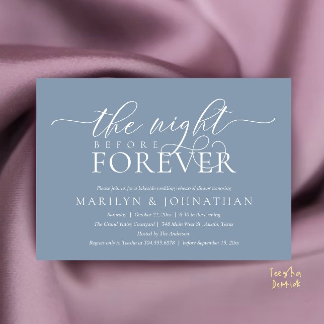 The Night Before Forever, Classy Rehearsal Dinner Invitation (The Night Before Forever, Classy Rehearsal Dinner Invitation Card in Dusty Blue)