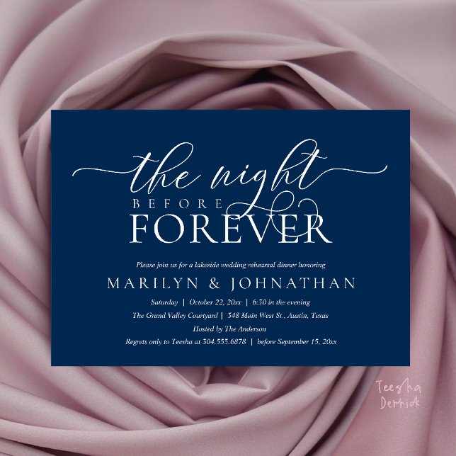 The Night Before Forever, Classy Rehearsal Dinner Invitation (The Night Before Forever, Classy Rehearsal Dinner Invitation Card in Navy Blue)