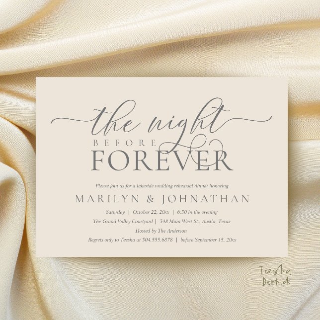 The Night Before Forever, Classy Rehearsal Dinner Invitation (The Night Before Forever, Classy Rehearsal Dinner Invitation Card in Cream and Grey)
