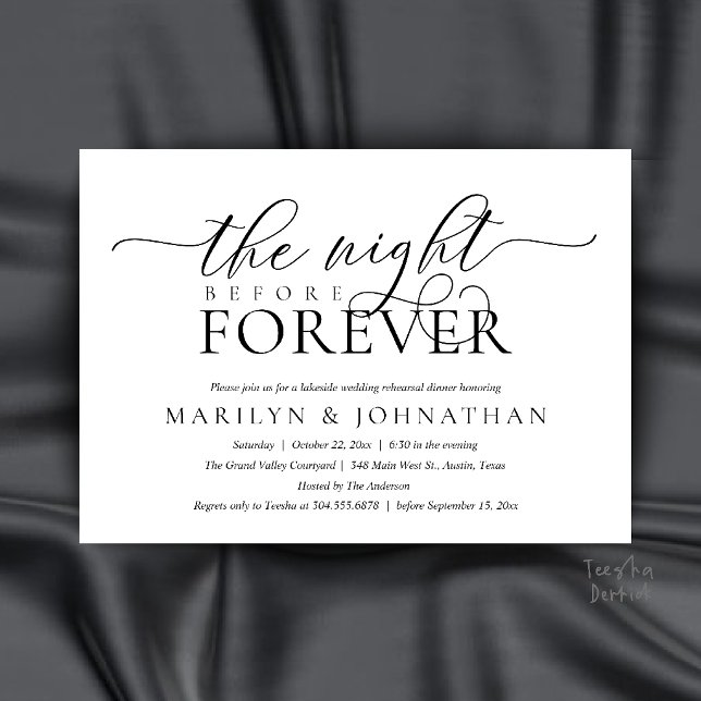 The Night Before Forever, Classy Rehearsal Dinner Invitation (The Night Before Forever, Classy Rehearsal Dinner Invitation Card in Black and White)