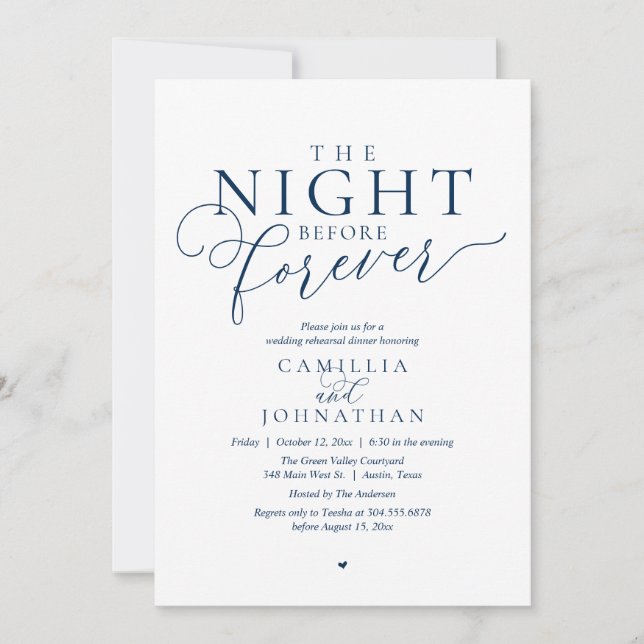 “The Night Before Forever” Modern Rehearsal Dinner Invitation (Front)