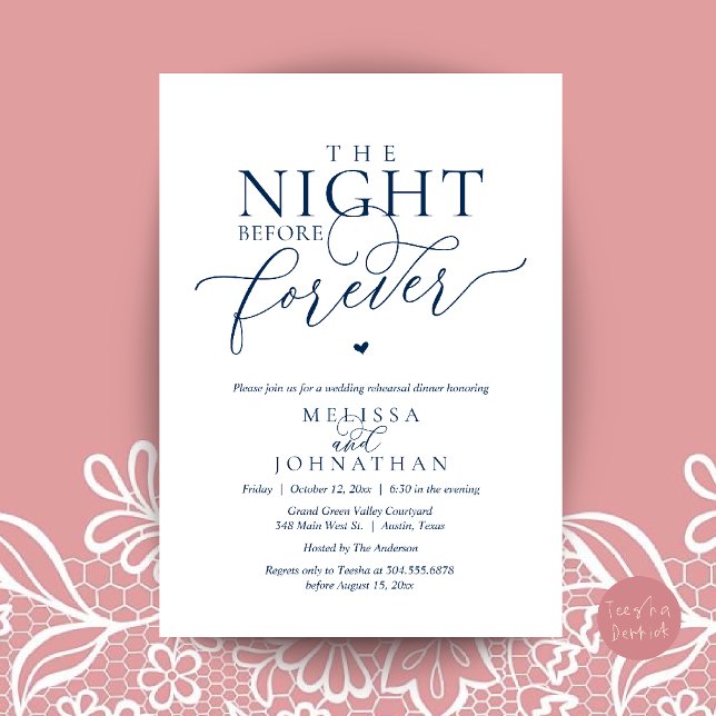 The Night Before Forever Romantic Rehearsal Dinner Invitation (The Night Before Forever Romantic Rehearsal Dinner Invitation Card Navy Blue)