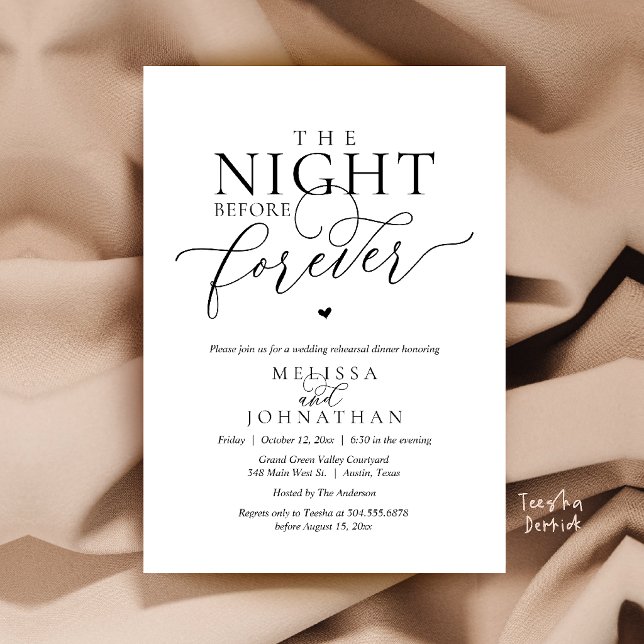 The Night Before Forever Romantic Rehearsal Dinner Invitation (The Night Before Forever Romantic Rehearsal Dinner Invitation Card Black and White)