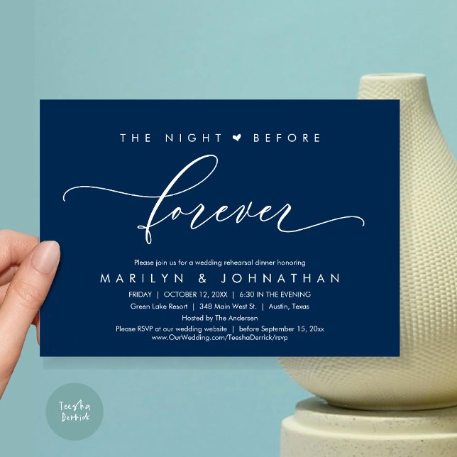 The Night Before Forever Romantic Rehearsal Dinner Invitation (The Night Before Forever, Romantic Wedding Rehearsal Dinner Invitation Card, PDF, In Navy Blue)