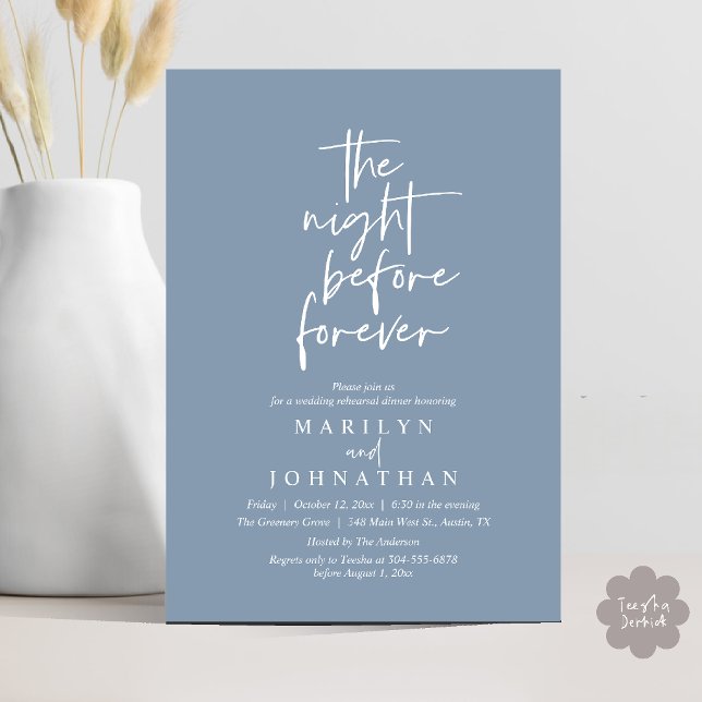 The Night Before Forever, Wedding Rehearsal Dinner Invitation (The Night Before Forever, Modern Minimal Wedding Rehearsal Dinner Invitation Card in Dusty Blue)
